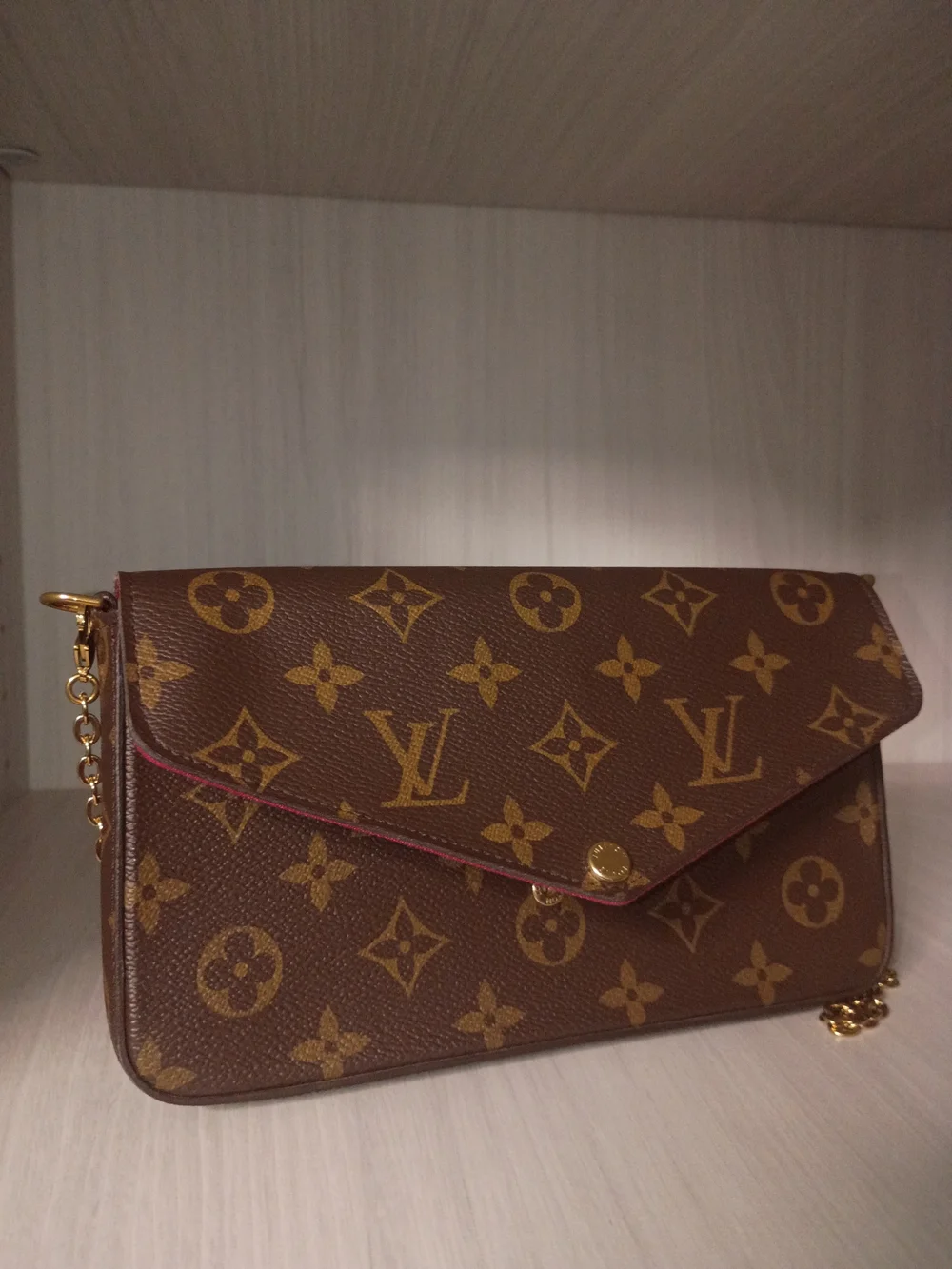 Louis Vuitton Monogram Canvas Felicie Crossbody with Gold Chain